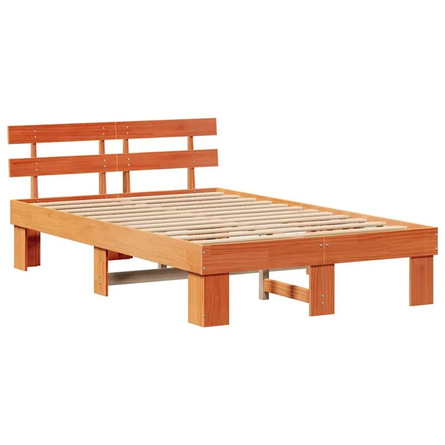 Cadre de lit avec tête de lit Brun cire 135 x 190 cm Pin massif - 4
