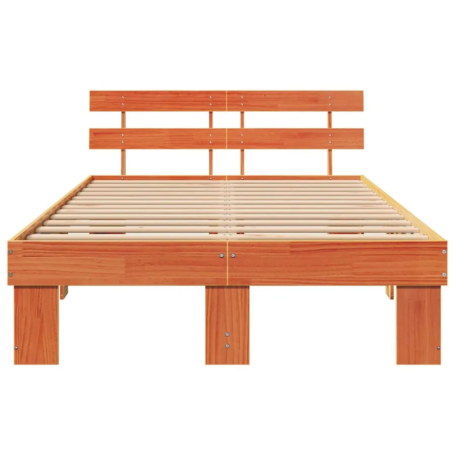 Cadre de lit avec tête de lit Brun cire 135 x 190 cm Pin massif - 5