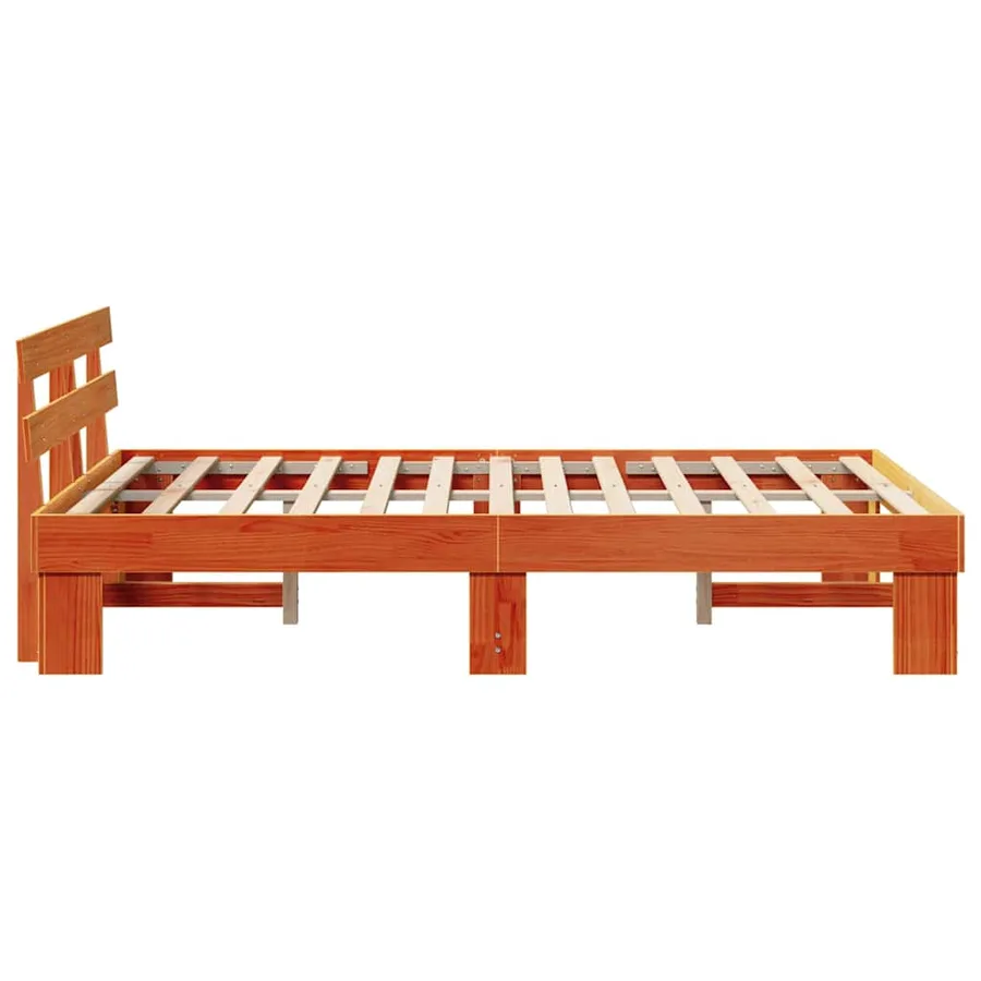 Cadre de lit avec tête de lit Brun cire 135 x 190 cm Pin massif - 6
