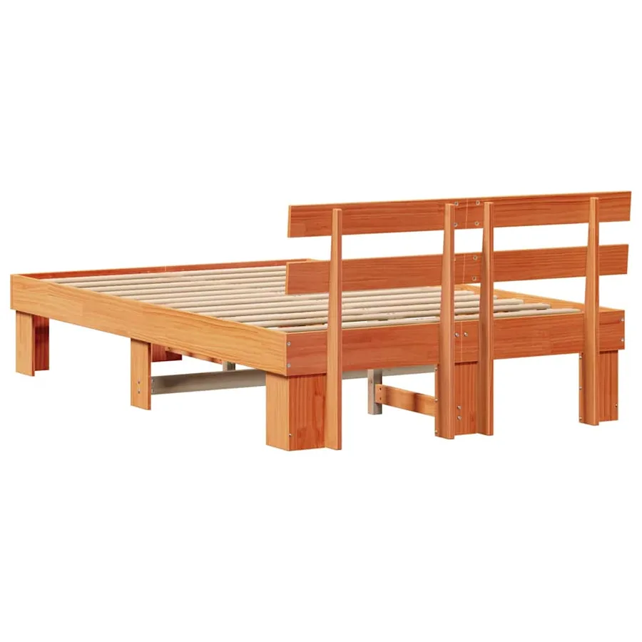 Cadre de lit avec tête de lit Brun cire 135 x 190 cm Pin massif - 7