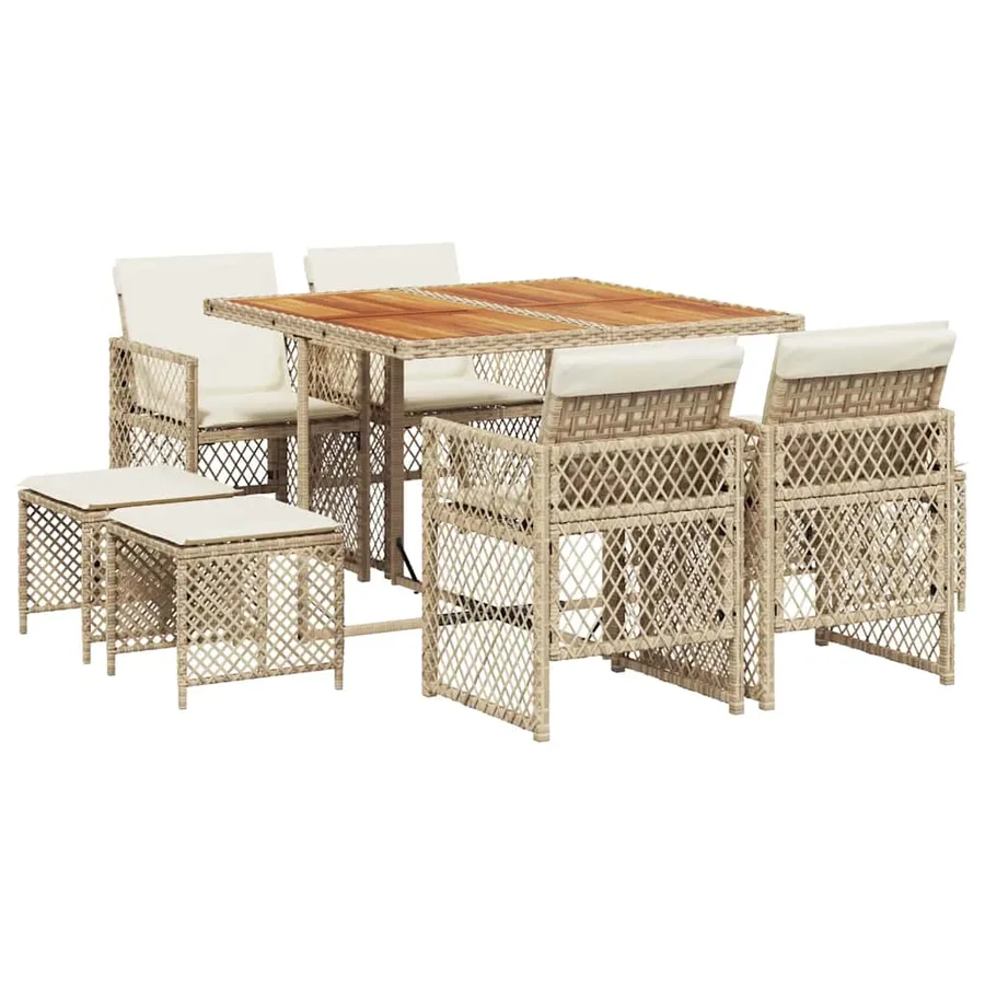 Ensemble à manger de jardin et coussins 9 pcs beige Poly rotin - 2