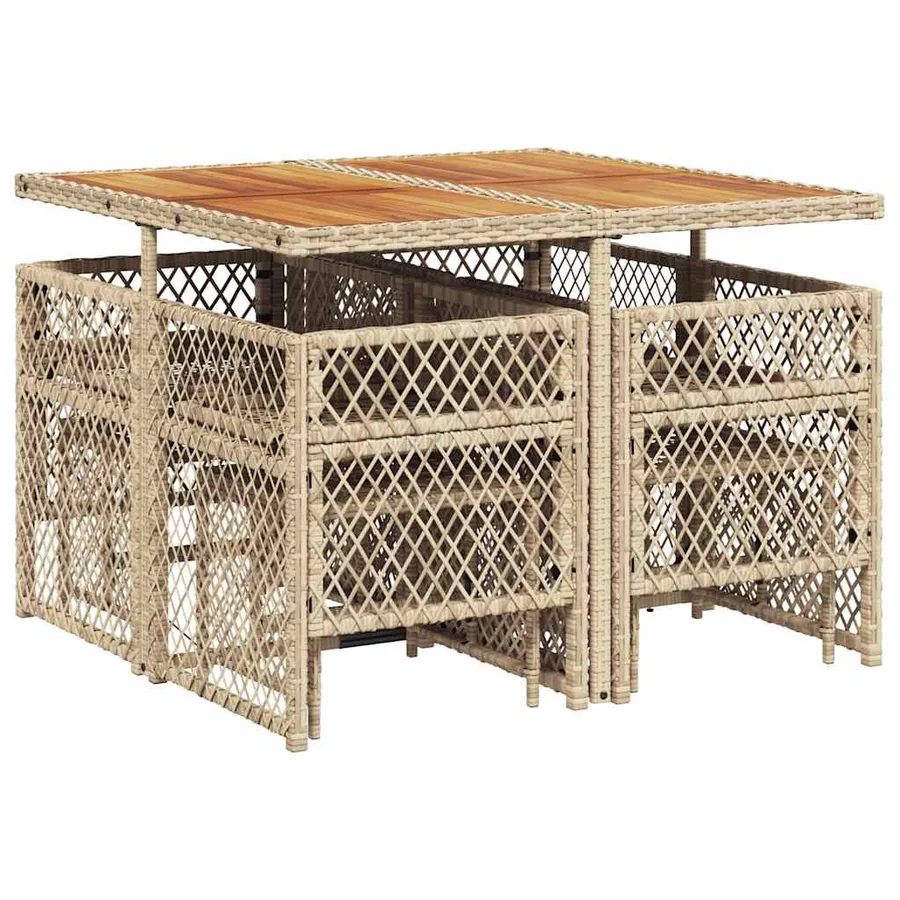 Ensemble à manger de jardin et coussins 9 pcs beige Poly rotin - 6