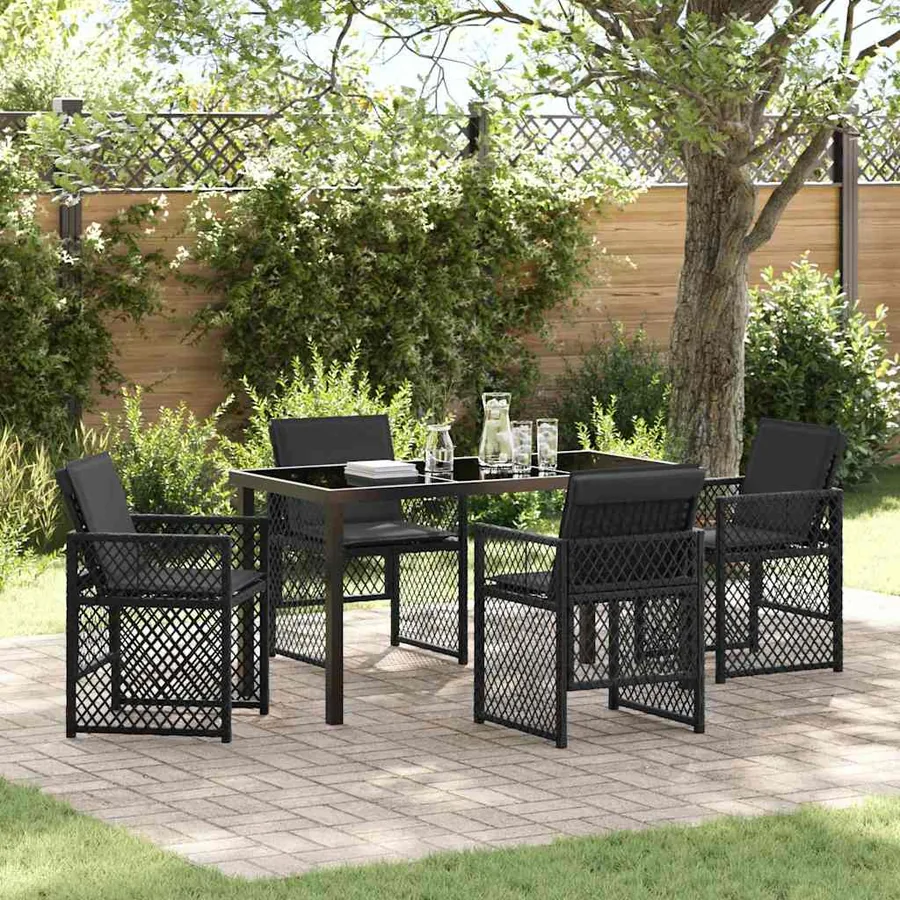 Ensemble de salle à manger pour jardin 5 pcs Noir polyrotin