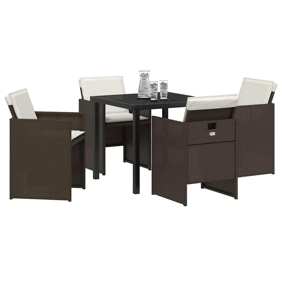 Ensemble de salle à manger pour jardin 5 pcs Marron polyrotin - 3