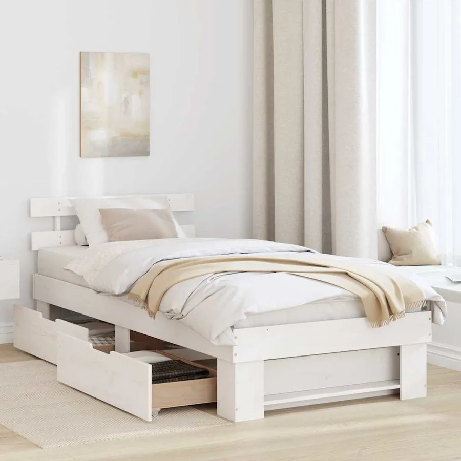 Cadre de lit avec tête de lit Blanc 100 x 200 cm Pin massif - 3