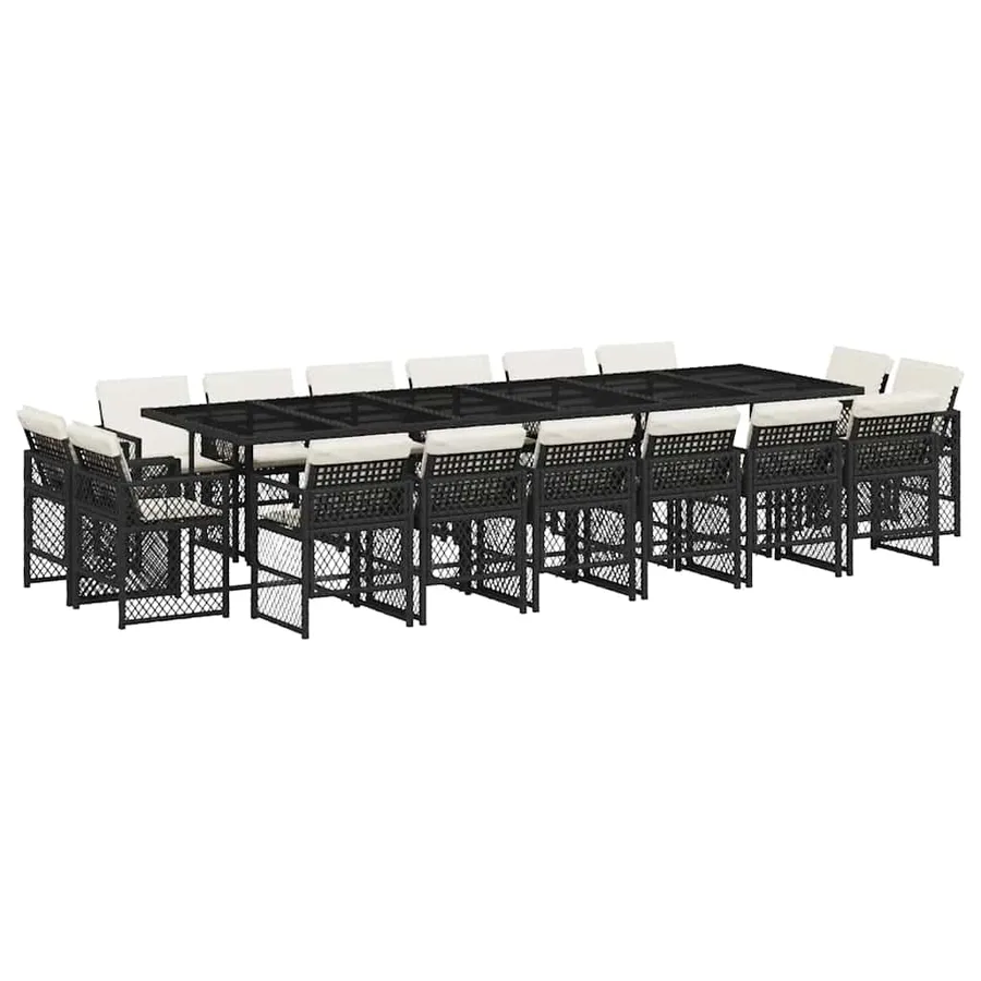 Ensemble à manger de jardin 17 pcs coussins noir résine tressée - 2