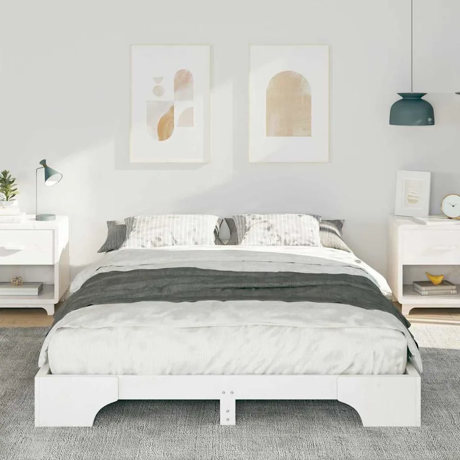 Cadre de lit Blanc 140 x 220 cm Pin massif - 3