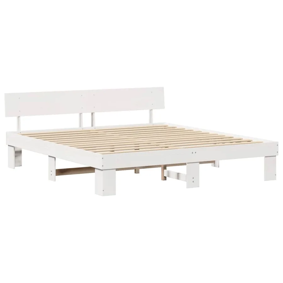 Cadre de lit avec tête de lit Blanc 200 x 200 cm Pin massif - 4