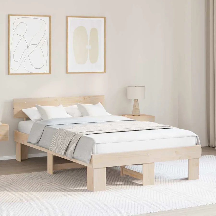 Cadre de lit avec tête de lit Naturel 135 x 190 cm Pin massif