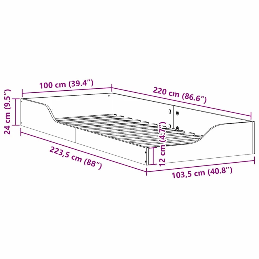 Cadre de lit Marron 100 x 220 cm Pin massif - 8