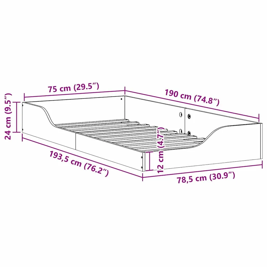 Cadre de lit Blanc 75 x 190 cm Pin massif - 8