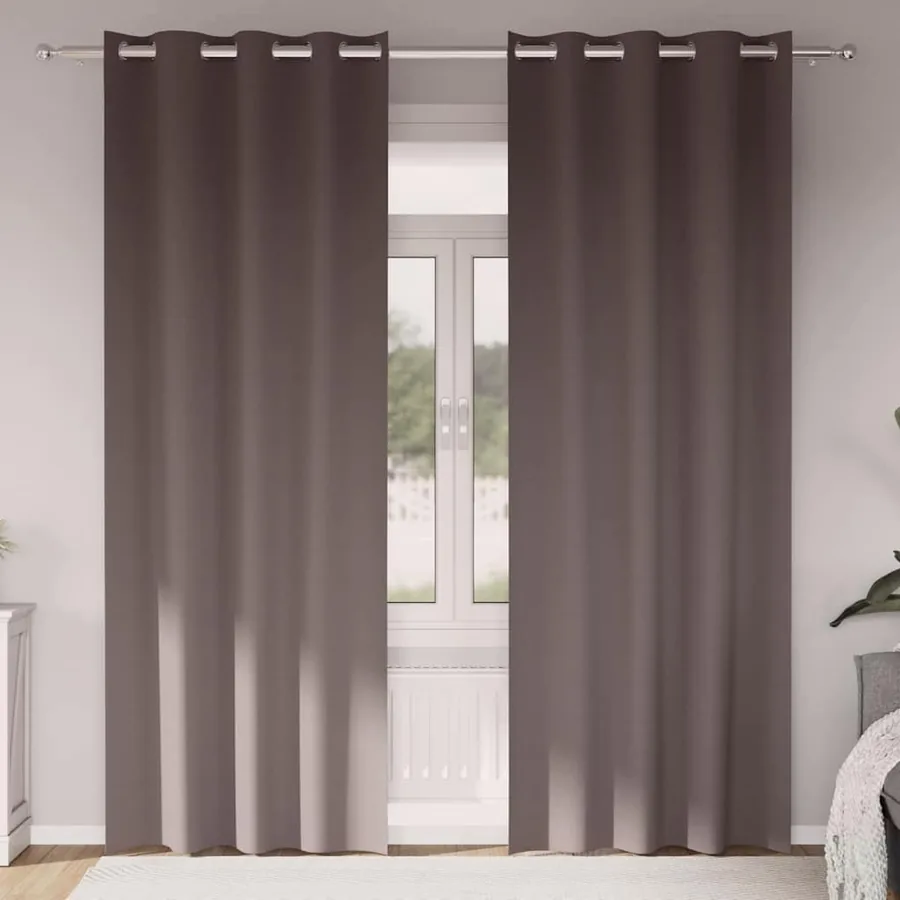 Rideaux occultants avec anneaux 2 pcs Marron foncé 225 x 140 cm