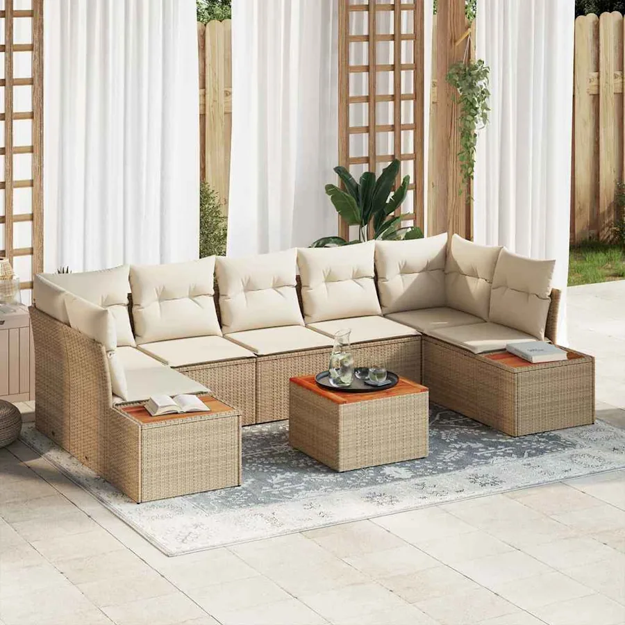 Ensemble de canapé de jardin 8 pcs Beige Poly rotin