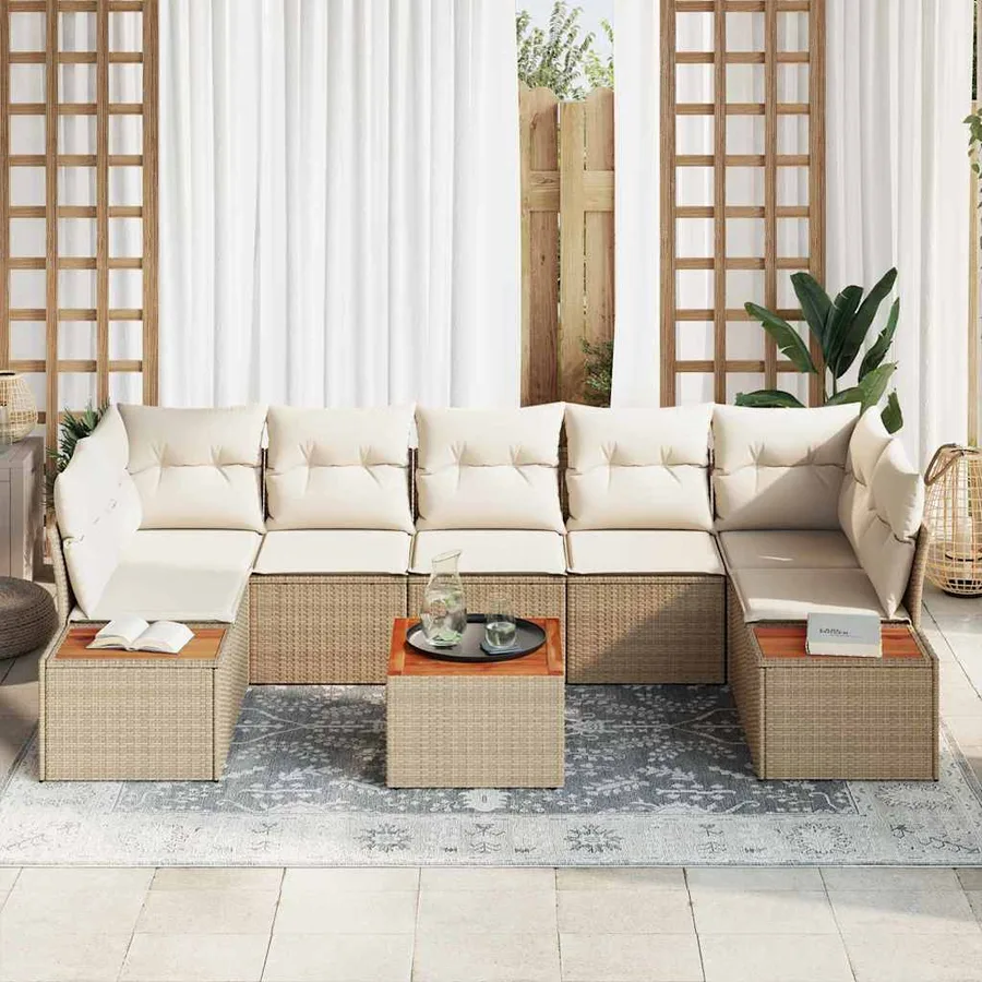 Ensemble de canapé de jardin 8 pcs Beige Poly rotin - 3