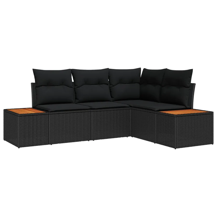 Ensemble de canapé de jardin avec coussin 5 pcs Noir Poly rotin