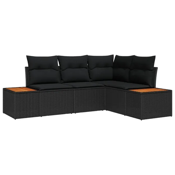 Ensemble de canapé de jardin avec coussin 5 pcs Noir Poly rotin