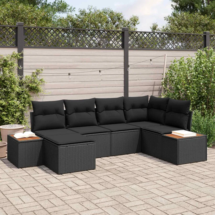 Ensemble de canapé de jardin avec coussin 6 pcs Noir polyrotin