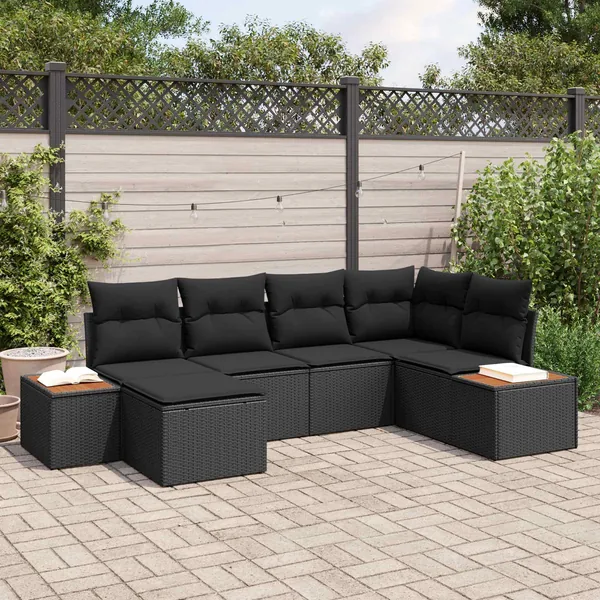 Ensemble de canapé de jardin avec coussin 6 pcs Noir polyrotin
