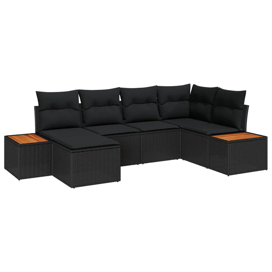 Ensemble de canapé de jardin avec coussin 6 pcs Noir polyrotin - 2