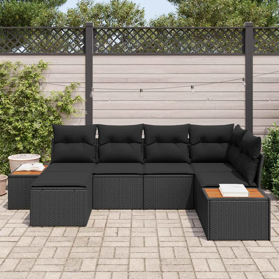 Ensemble de canapé de jardin avec coussin 6 pcs Noir polyrotin - 3