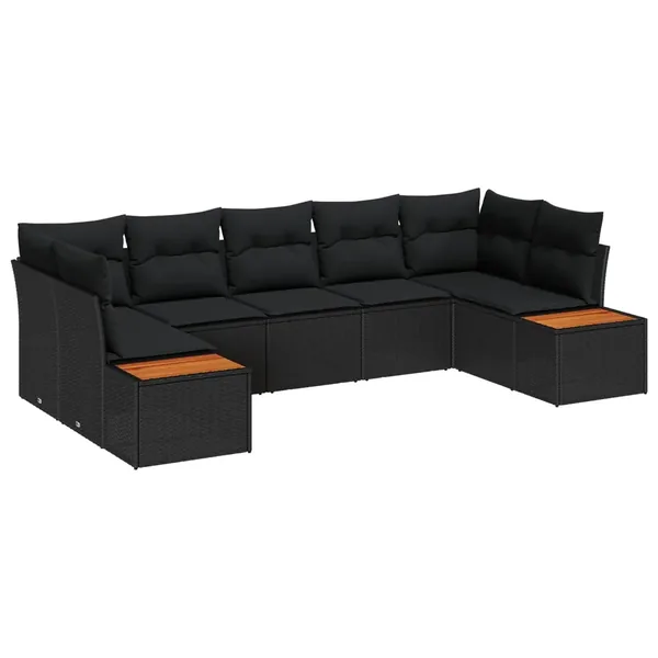 Ensemble de canapé de jardin avec coussin 7 pcs Noir polyrotin