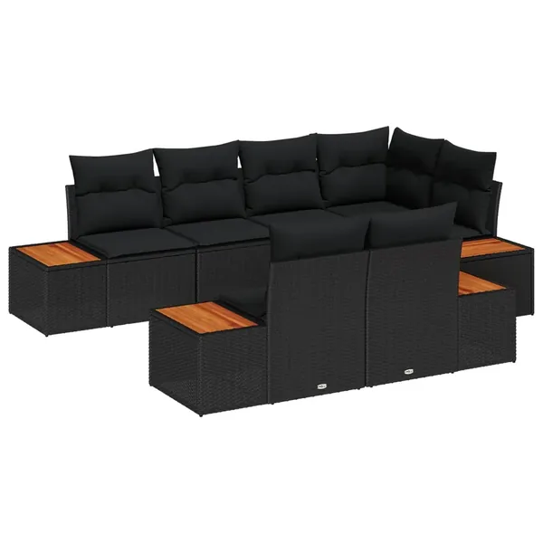 Ensemble de canapé de jardin avec coussin 7 pcs Noir polyrotin
