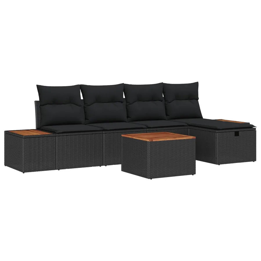 Ensemble de canapé de jardin avec coussin 6 pcs Noir polyrotin