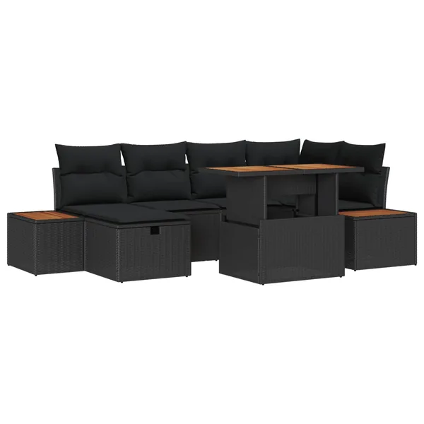 Ensemble de canapé de jardin avec coussin 7 pcs Noir polyrotin