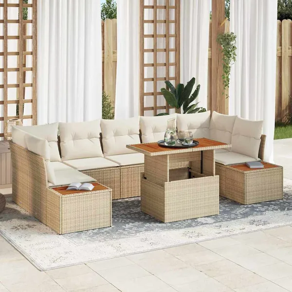 Ensemble de canapé de jardin 8 pcs Beige Poly rotin