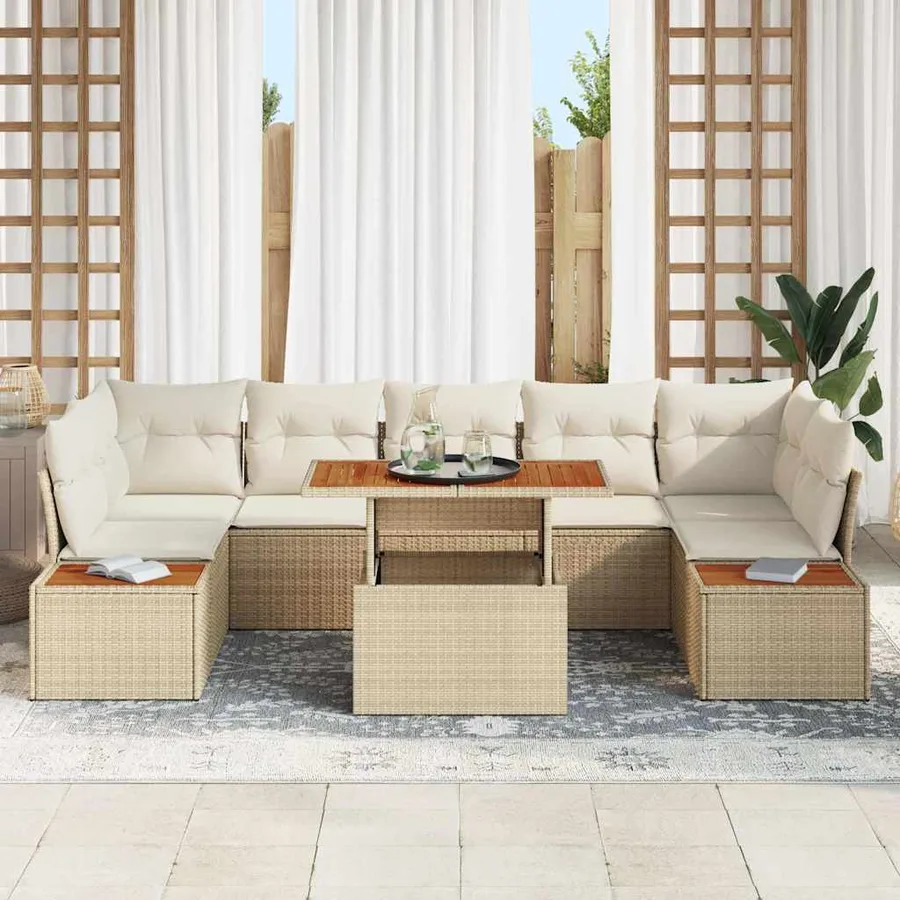 Ensemble de canapé de jardin 8 pcs Beige Poly rotin - 3