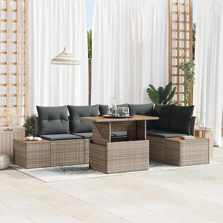 Ensemble de canapé de jardin 6 pcs Gris Poly rotin