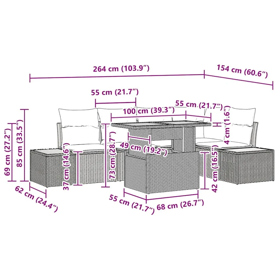 Ensemble de canapé de jardin 6 pcs Gris Poly rotin - 15