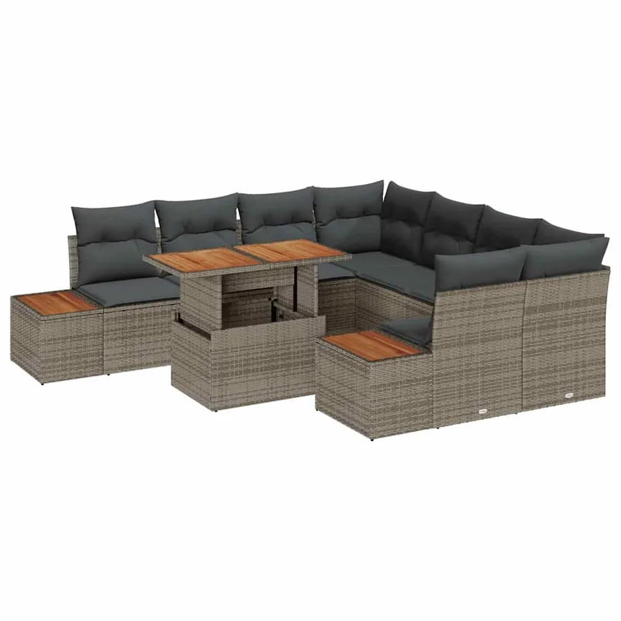 Ensemble de canapé de jardin 9 pcs Gris Poly rotin - 2