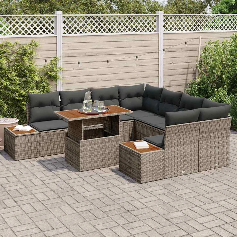 Ensemble de canapé de jardin 9 pcs Gris Poly rotin - 3