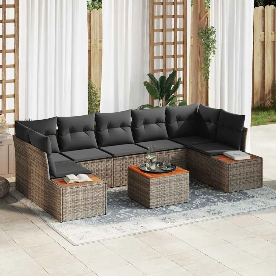 Ensemble de canapé de jardin avec coussin 8 pcs Gris Poly rotin