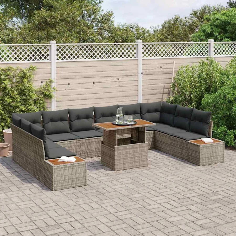 Ensemble de canapé de jardin 11 pcs Gris Poly rotin