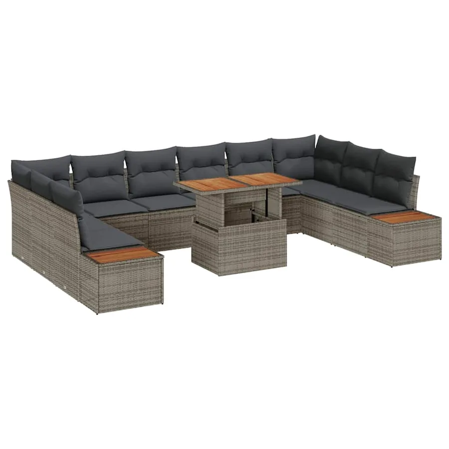 Ensemble de canapé de jardin 11 pcs Gris Poly rotin - 2