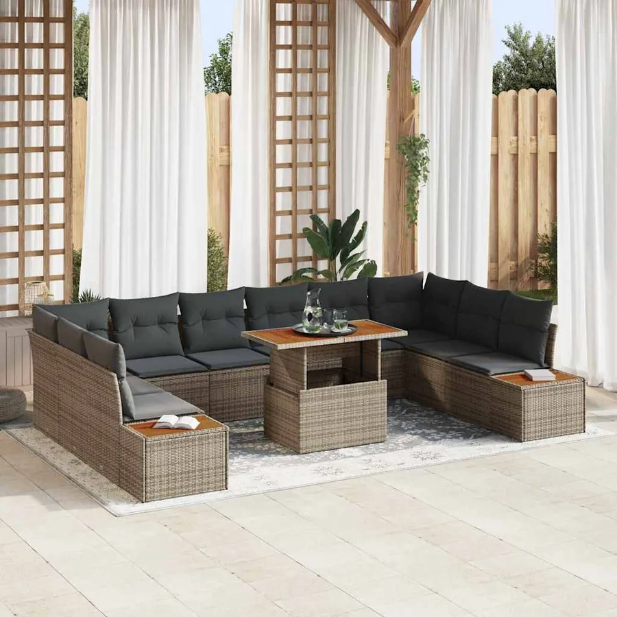 Ensemble de canapé de jardin 11 pcs Gris Poly rotin - 3