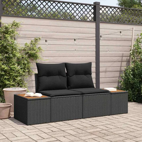 Canapé de jardin Noir 184 x 62 x 85cm polyrotin
