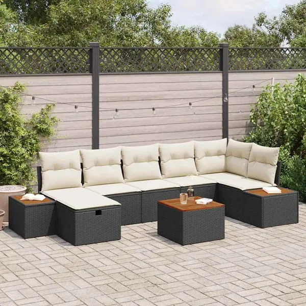 Ensemble de canapé de jardin 8 pcs Noir Poly rotin