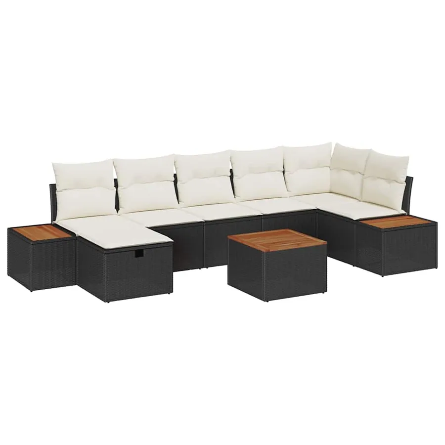 Ensemble de canapé de jardin 8 pcs Noir Poly rotin - 2