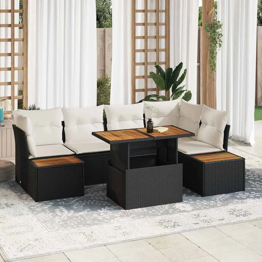Ensemble de canapé de jardin 10 pcs Noir Poly rotin