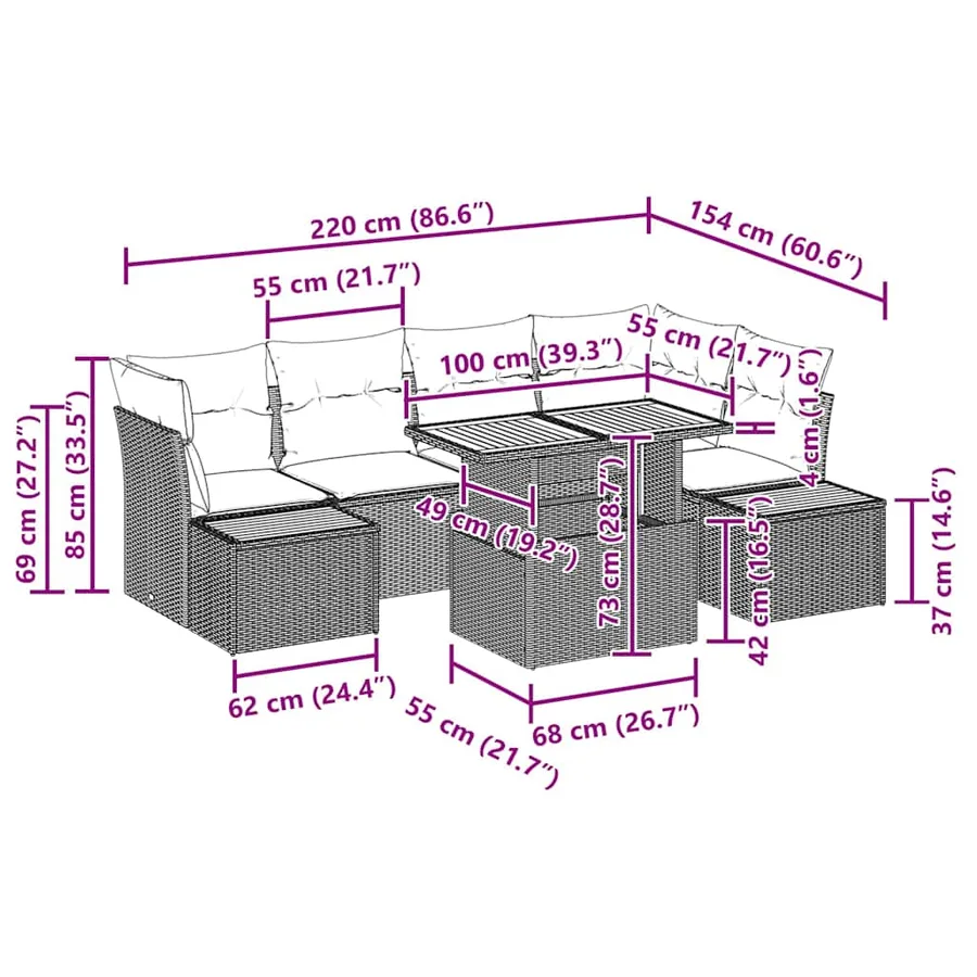 Ensemble de canapé de jardin 10 pcs Noir Poly rotin - 15