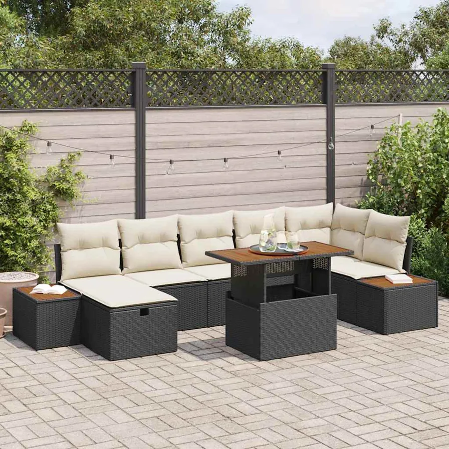 Ensemble de canapé de jardin 8 pcs Noir polyrotin