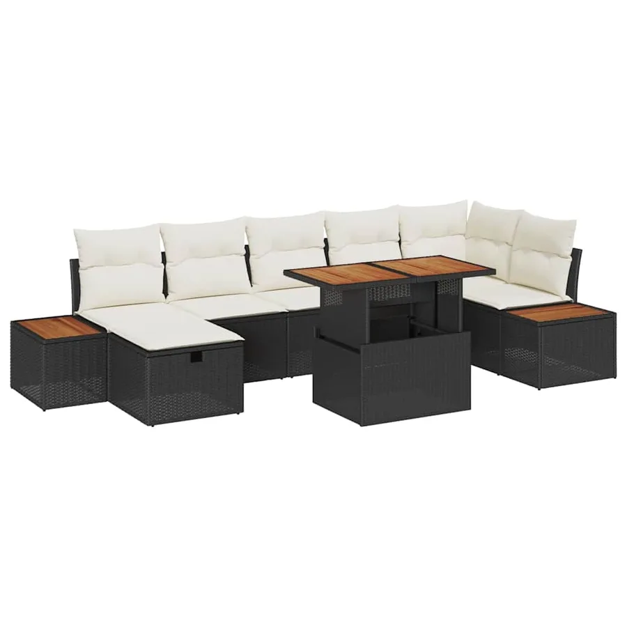 Ensemble de canapé de jardin 8 pcs Noir polyrotin - 2