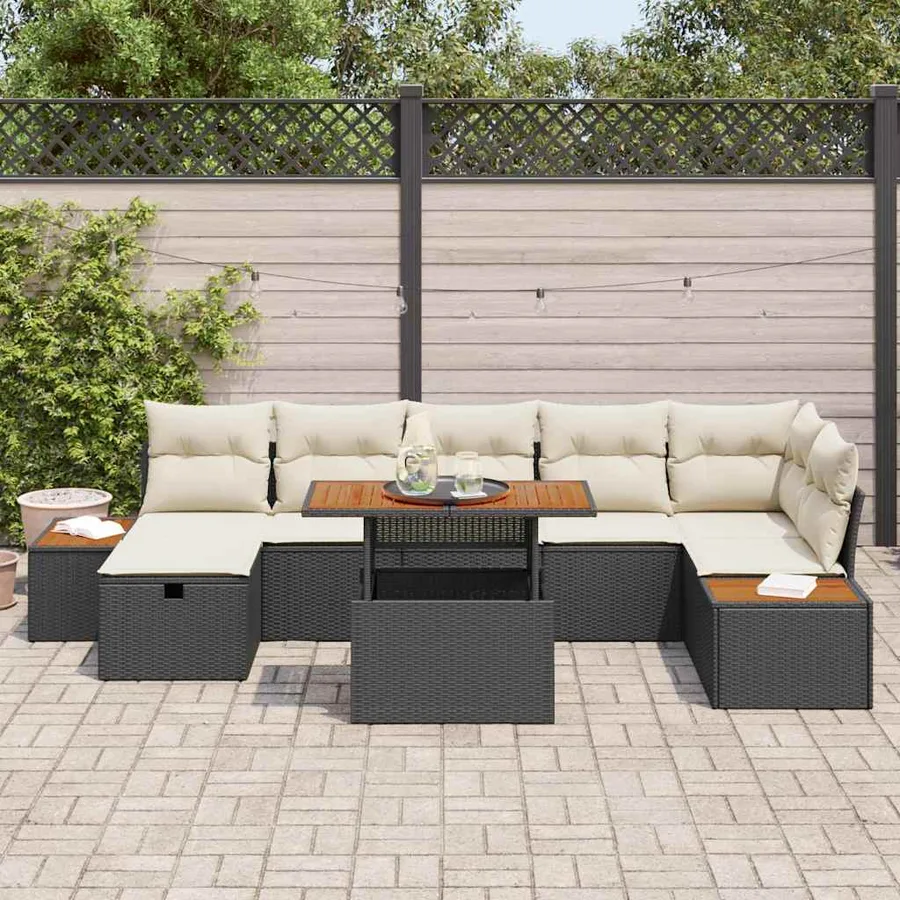Ensemble de canapé de jardin 8 pcs Noir polyrotin - 3