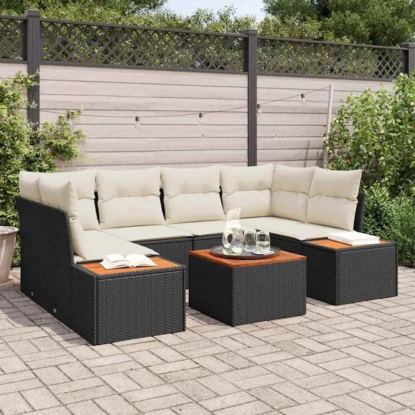 Ensemble de canapé de jardin 7 pcs Noir Poly rotin