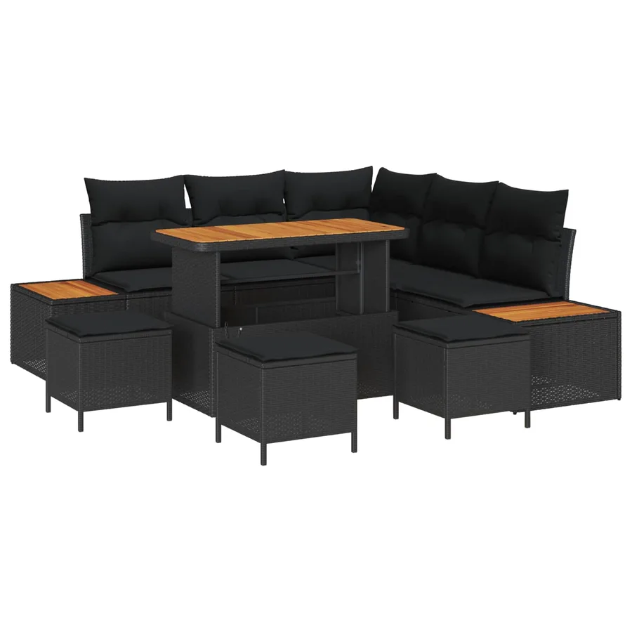 Ensemble de canapé de jardin avec coussin 9 pcs Noir Poly rotin - 2