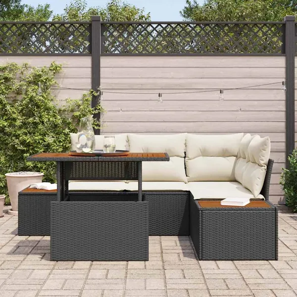 Ensemble de canapé de jardin 5 pcs Noir Poly rotin