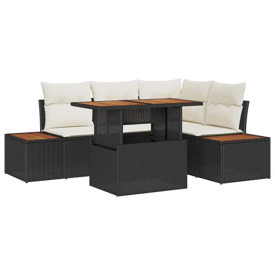 Ensemble de canapé de jardin 5 pcs Noir Poly rotin - 2